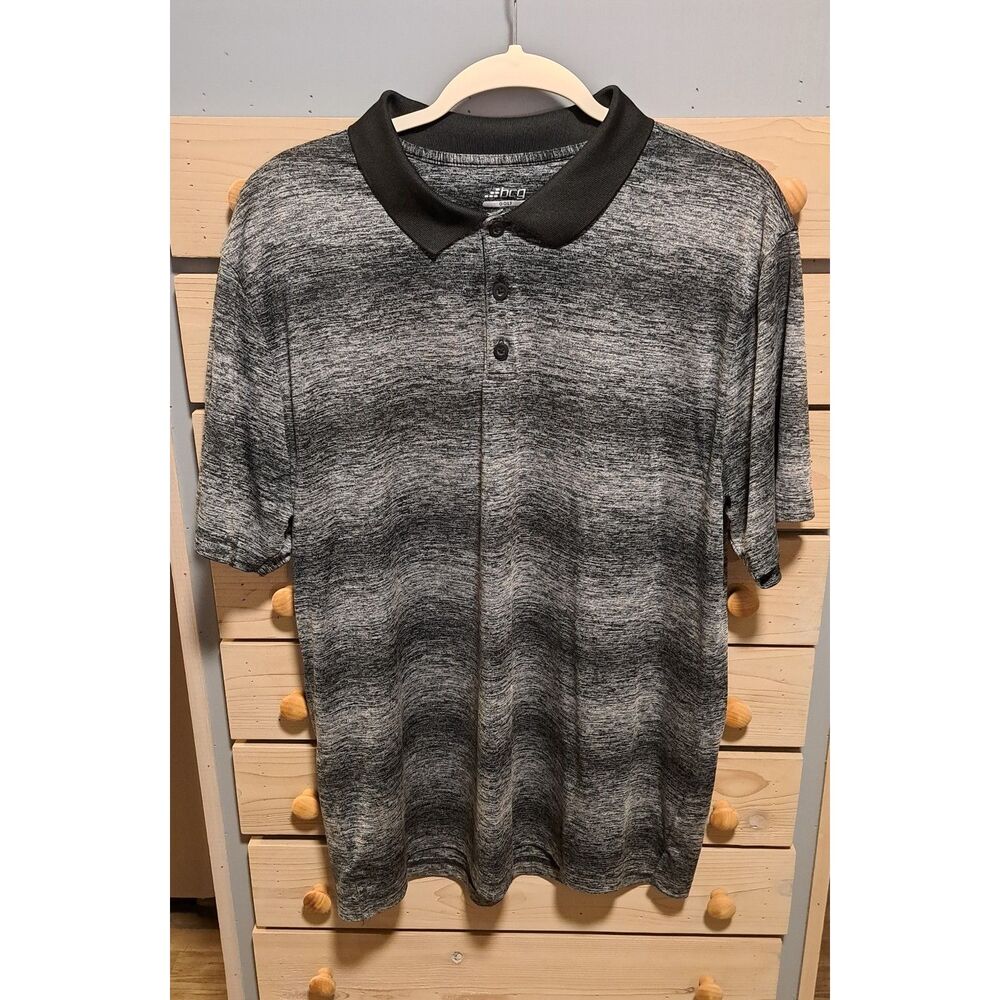 BCG Men’s Golf Polo Shirt–Black & Grey Heather Striped–Size XL– Casual Athletic
